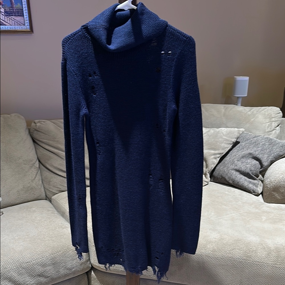Navy Distressed Turtleneck Sweater